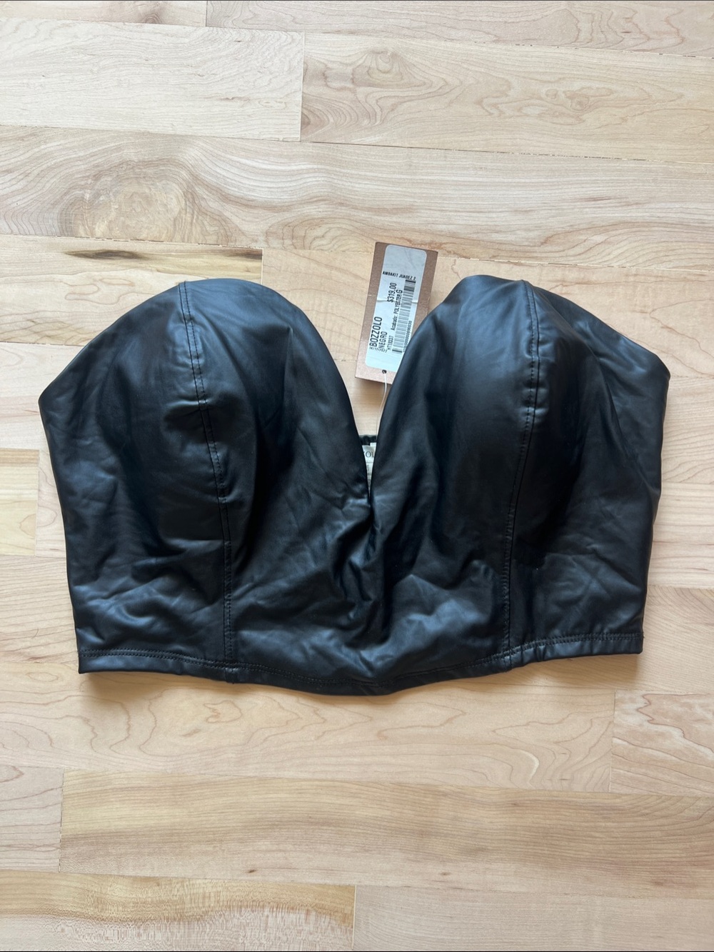 Black pleather deep v neck crop top